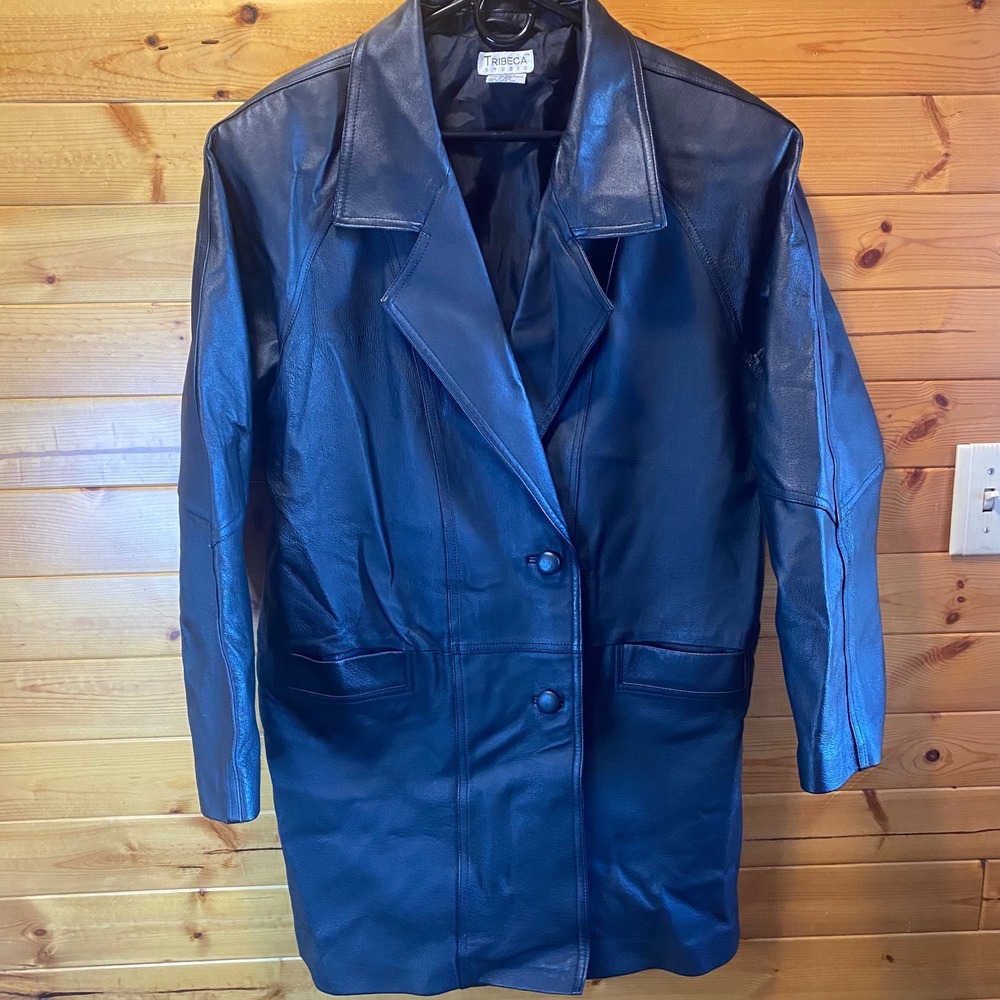 Tribeca Collection Black Leather Blazer Jacket Womens Large Career Coat